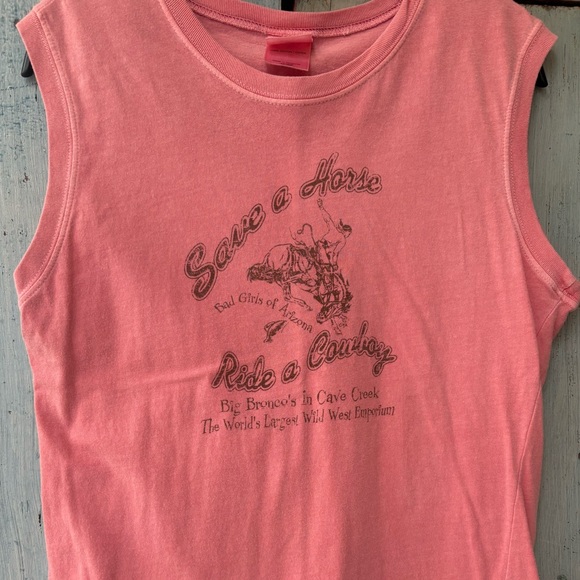 “Save a horse, ride a cowboy” Pink/Peach Graphic Tee with Western Print - Picture 3 of 8